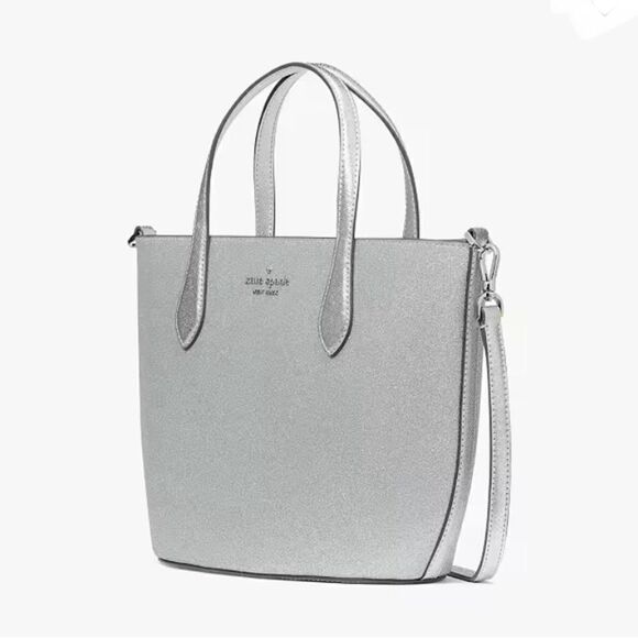 KATE SPADE Silver Glimmer Satchel Crossbody Bag Purse - Picture 9 of 13